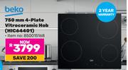 Beko 750mm 4 Plate Vitroceramic Hob HIC64401