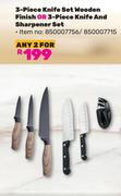 3 Piece Knife Set Wooden Finish Or 3 Piece Knife & Sharpener Set-For Any 2