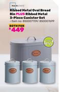 Mainstays Ribbed Metal Oval Bread Bin Plus Ribbed Metal 3 Piece Canister Set-Both For