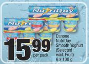 Danone Nutriday Smooth Yoghurt (Selected Excl.Fruit)-6 x 100g
