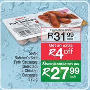 Spar Butcher's Best Pork Sausages (Selected) Or Chicken Sausages-375g Each