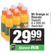 Mr Orange Or Rascals Squash Assorted-6 x 300ml Per Pack