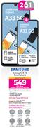 2 x Samsung Galaxy A33 5G Smartphone- On 1GB Red Top Up Core More Data + Promo Red Flexi 130