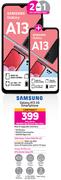 2 x Samsung Galaxy A13 4G Smartphone- On 1GB Red Top Up Core More Data + Promo 70 PM