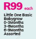 Little One Basic Babygrow (Assorted)-Each