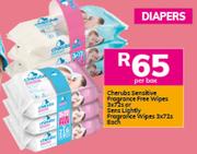 Cherubs Sensitive Fragrance Free Wipes 3 x 72s Or Sensitive Lightly Fragrance Wipes 3 x 72s-Per Box