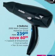 BaByliss 2000 Watt Compact Hairdryer D210E