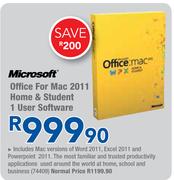 Microsoft Office For Mac 2011 Home & Student 1 User Software