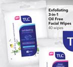 TLC Exfoliating 3-in-1 Oil Free Facial Wipes-40 Wipes