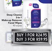 TLC Deep Cleanse 3-in-1 Make-up Remover Facial Wipes-40 Wipes