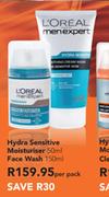 L'oreal Men Expert Hydra Sensitive Moisturiser-50ml & Face Wash-150ml Per Pack 