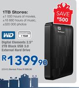 WD Digital Elements 2.5" 2TB Black USB 3.0 External Hard Drive