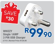 Whizzy Single 1AMP 3 Pin USB Charger