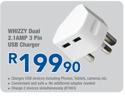 Whizzy Dual 2.1AMP 3 Pin USB Charger