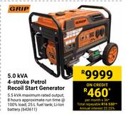 Grip 5.0 KVA 4 Stroke Petrol Recoil Start Generator