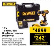 Dewalt 18V 13mm Li-Ion Brushless Hammer Drill Driver