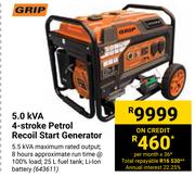 Grip 5.0kVA 4-Stroke Petrol Recoil Start Generator 643611
