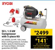 Ryobi 50L 1.5KW Compressor With 5 Piece Kit 537404