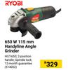 Ryobi 650w 115MM Handyline Angle Grinder 514002
