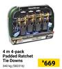 4m 4 Pack Padded Ratchet Tie Downs