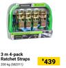 3m 4 Pack Ratchet Straps 200Kg