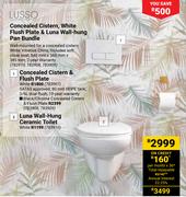 Lusso Concealed Cistern, White Flush Plate & Luna Wall-Hung Pan Bundle 783910, 783908, 783909