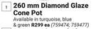 Decor Features 260mm Diamond Glaze Cone Pot-Each