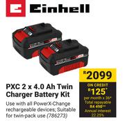 Einhell PXC 2 x 4.0 Ah Twin Charger Battery Kit