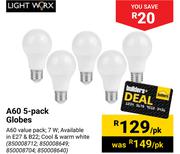 Lightworx A60 5-Pack Globes-Per Pack