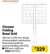 Megamaster Chrome Folding Braai Grid-430mm x 330mm
