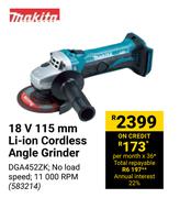 Makita 18V 115mm Li-Ion Cordless Angle Grinder