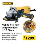 Dewalt 950W 115mm Angle Grinder + 10 Discs