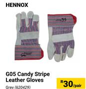 Hennox G05 Candy Stripe Leather Gloves (Grey) 620429-Per Pair