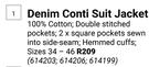 Beck Denim Conti Suit Jacket 614203, 614206, 614199