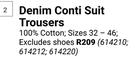 Beck Denim Conti Suit Trousers 614210, 614212, 614220