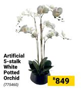 Artificial 5-Stalk White Potted Orchid