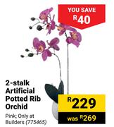 2-Stalk Artificial Potted Rib Orchid