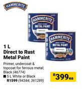 Hammerite Direct To Rust Metal Paint (White Or Black)-5Ltr