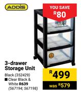 Addis 3-Drawer Black Storage Unit