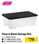 Contour 21Ltr Clear & Black Storage Box