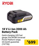 Ryobi 18V Li-Ion Ah Battery Pack 747756
