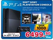 PS4 500GB Sony Plastation Console With Batman Arkham Knight,Dying Light & Fifa 16-Per Bundle