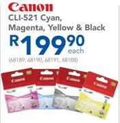 Canon CLI-521 Cyan, Magenta, Yellow & Black-Each