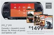 PSP Console + Asassin's Creed, Driver 76, Prince Of Perisa And Splinter Cell