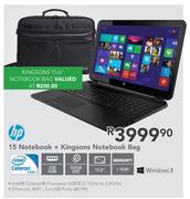 Hp 15.6' Notebook + Kingsons Notebook Bag