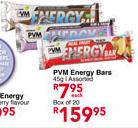 PVM Energy Bars-45g,Assorted-Each