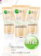Garnier BB Cream(40ml) Light, Medium Or Dark-Each