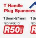 T Handle Plug Spanners 16mm-21mm FEDVPS010