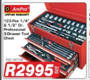 Ampro 123 Pce 1/4" & 1/2" Dr Professional 3 Drawer Tool Chest FEDT47108