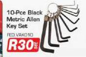 10 Pce Black Metric Allen Key Set FEDVAK010